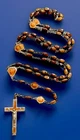 Vintage Coffee Milk Glass Rosary, Orange Enamel Crucifix, Pater Medals, France
