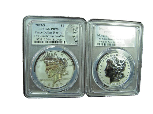 2pc Set - 2023-S Reverse Proof  Morgan and Peace Dollar PCGS PR70