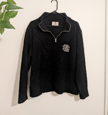 Eric Emanuel EE Bouclé Logo Fleece Pullover - Black - Medium - Authentic 