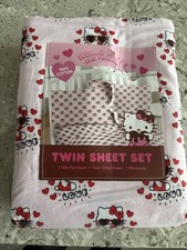 Hello Kitty Sheet Set Twin Pink Valentines Day Hearts Red Love Cotton NWT