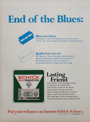 1967 Schick Super Stainless Blades Print Ad Vintage Ephemera Wall Art Decor