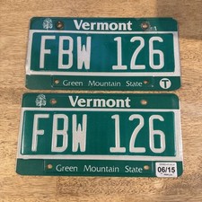 Vermont License Plate Pair Tag 2015 Truck