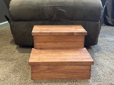 Rustic Cherry Wooden Pet Stairs – 2 Step Dog & Cat Ramp for Couch or Bed – Handm