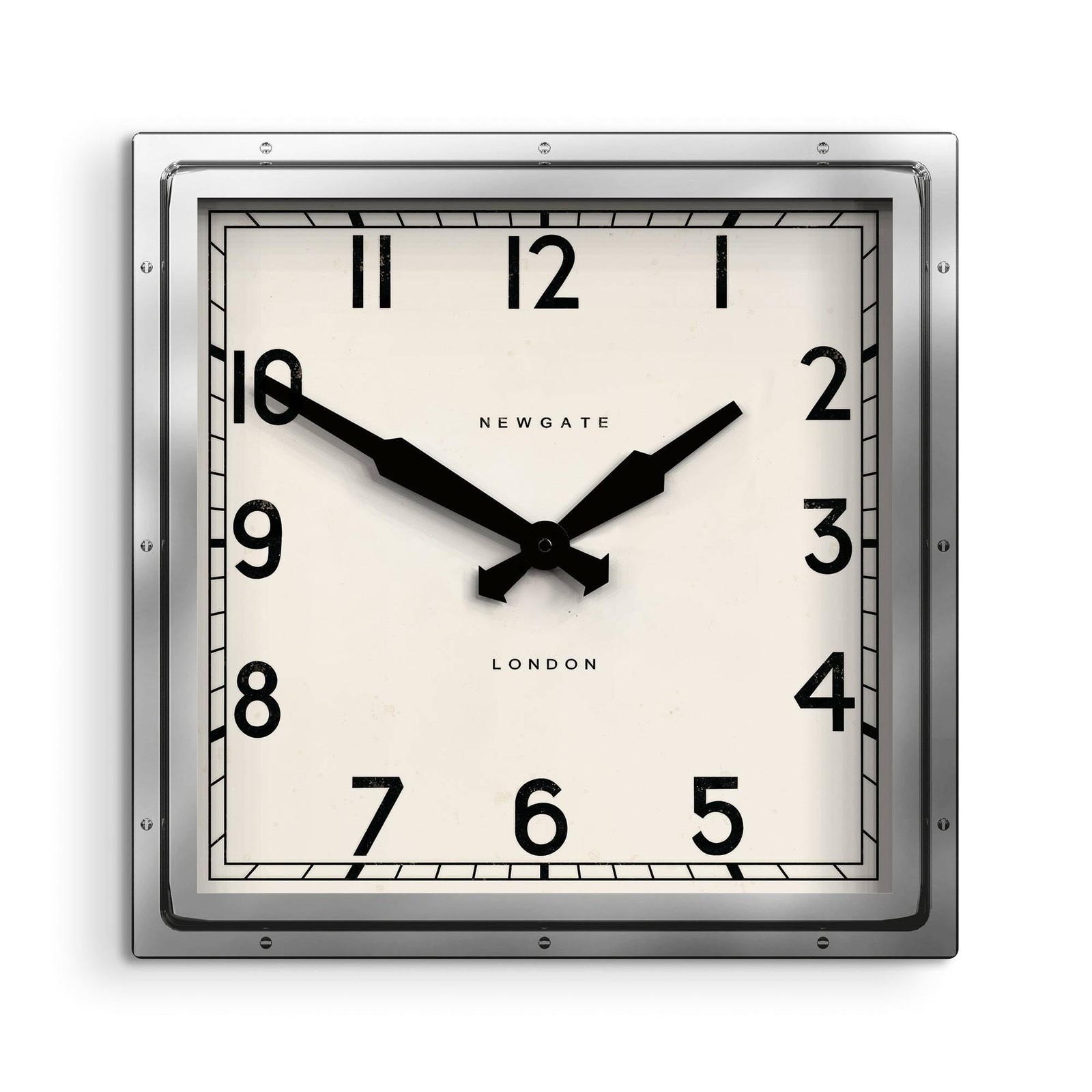 ® Quad Wall Clock | Large Square Polished Stainless Steel Design | 16 inch | ...