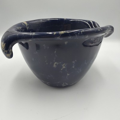 Bennington Potters Vermont Pottery Blue Agate Mixing Batter Bowl W/ Spout~EUC