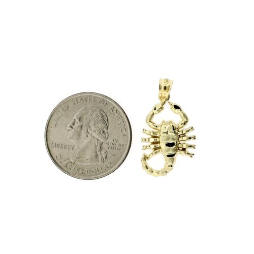 Real 10K Yellow Gold Diamond Cut Zodiac Sign Scorpion Pendant, 10KT Gold Charm - Picture 3 of 7
