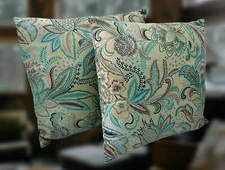 Dakota Damask Throw Accent Pillows Paisley Floral Set of Two 16" x 16"