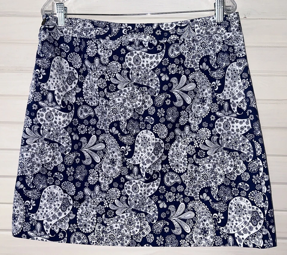 Brooks Brothers Red Fleece Sz 14 Blue White Paisley Cotton Stretch Skirt EUC - Image 3 of 4