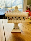 Vintage Hand Painted Milk Glass Square Lid Compote Wedding Candy Dish  7 3/4"