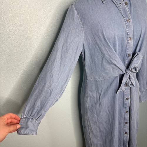 LOFT Dress Women Size 8 Petite Blue Soft Linen Denim Short Long Sleeve - Picture 7 of 11