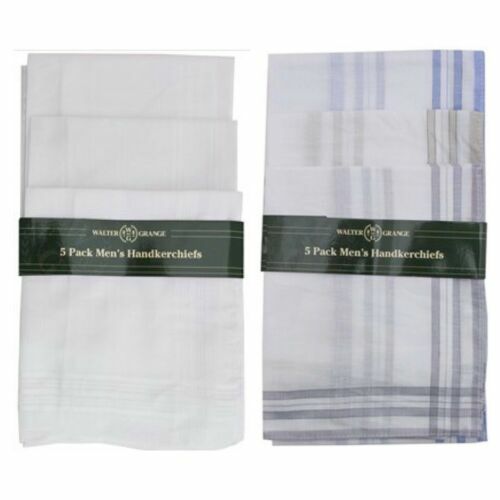 Pack of 5 Large Mens Hankies Handkerchiefs Hanky White Plain Or Borders