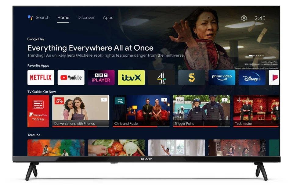 Sharp SMART 32" Android TV 1T-C32FH2KL2AB HD Ready Chromecast Google Assistant - Image 2 of 4