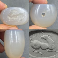 Unique ancient Roman agate stone bead with animal intaglio