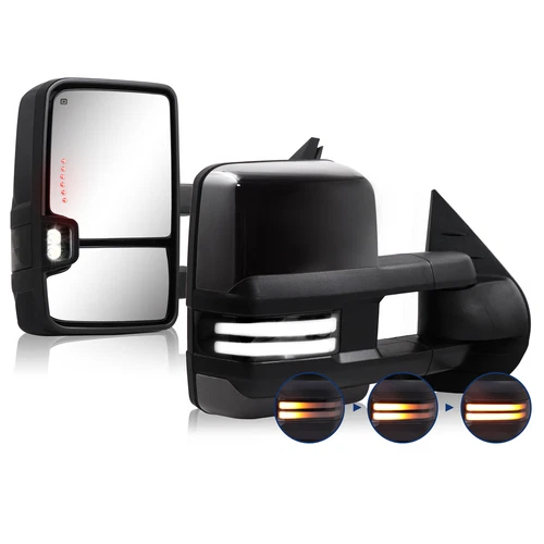 Painted Black Tow Mirrors 2007-2014 Chevy Silverado LED Switchback Signal Power
