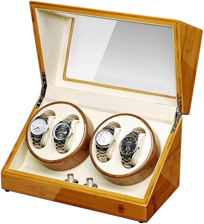 NEW GEEBOX 5S240ZB 4Slot Bamboo Wood Quiet Motor Automatic Watch