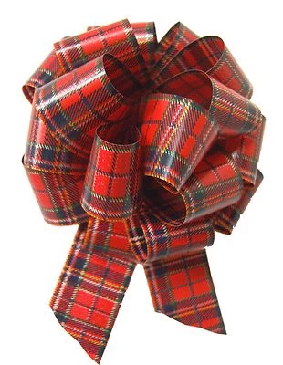 JAFFA IMPORTS 10 x RED TARTAN PULL BOWS - Christmas Gift Basket Hamper Red Blue Party Ribbon