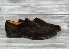 Santoni 10184 Men's Suede Brogue Shoes Brown Made In Italy Luxury Brand