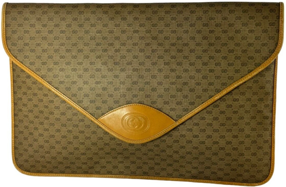 Sac pochette enveloppe vintage GUCCI marron clair toile suprême GG fabriqué en Italie