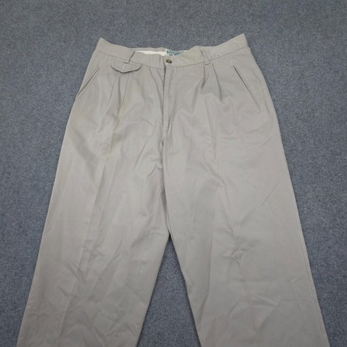 Vintage Tabs Pants Mens 33 Beige Chino Straight Pleated Zip Fly Logo Size 33x29 - Picture 3 of 10