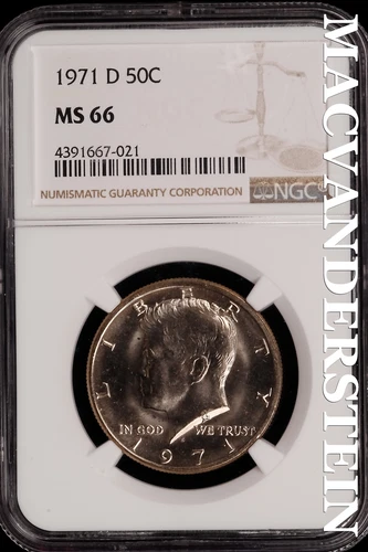 1971-D Kennedy Half Dollar - NGC MS 66 - Choice Gem Brilliant Unc  #SLG379
