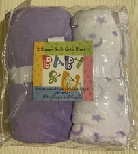 Baby &U 2 Super Soft Fitted Crib /Toddler Bed Sheets 28X52” Purple Moons Stars🤩