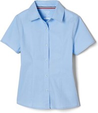Juniors Light Blue Stretch Blouse SE9393JL -LTB Short Sleeve French Toast S - XL
