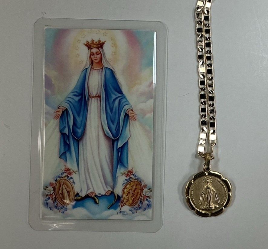 MEDALLA Y CADENA VIRGEN MEDALLA MILAGROSA; MEDALLA Y CADENA CHAPADAS EN ORO 14k