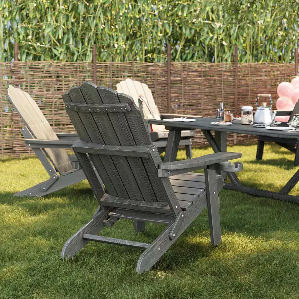 Adirondack Chair with Retractable Ottoman, Outdoor Folding Chair Set (1-Pieces) - Image 3 of 4