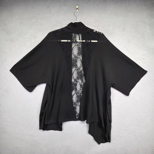 Yummy Plus Cardigan Top Womens 3X Black Open Floral Lace Back Oversized Kimono - Picture 9 of 10