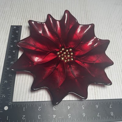 Red Luminous Glass Poinsettia Gold Center Plate by Peir 1 Christmas 