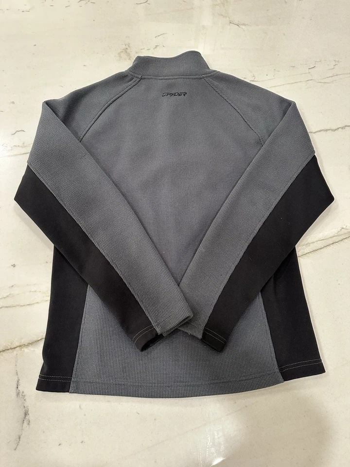 Chaqueta Spyder Para Hombres M Cremallera Completa Negra/Gris Tejido Gofre Vellón Adhesionado Cálida Acogedora Foto 4 de 4