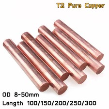 T2 Pure Copper OD 8-50mm Length 100/150/200/250/300mm Bar Solid Round Rod Shaft