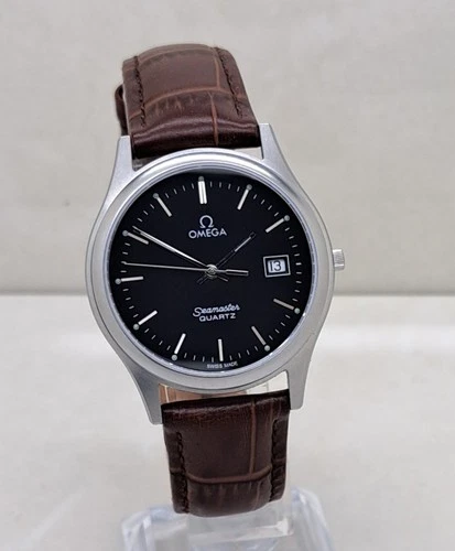 Vintage Omega Seamaster Black Dial 1425 Date Quartz Men's Swiss Watch