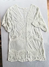 Dizzy Gal Kimono Duster Cardigan Cream Lace Flowing MIDI Cover Up Size XL