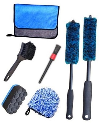 7PCS Car Wheel Rims Detail Cleaning PRO Wash Kit, Wheel 7 Pack (Blue & Black)