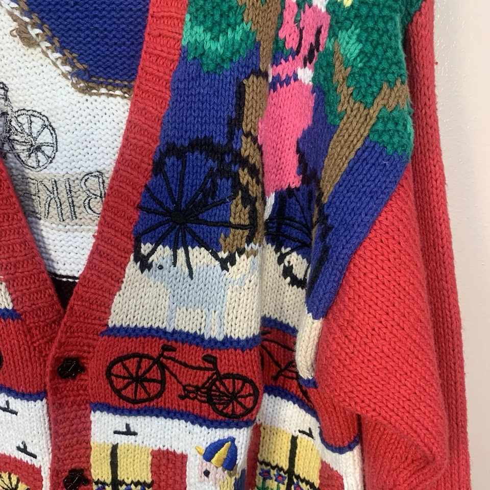 De Colección Belle Pointe Tienda de Bicicletas Helados Jardines Novedad Cárdigan Suéter Tejido Talla M Foto 2 de 4