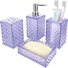 Bathroom Accessory Set, 4 PCS Light Purple Bathroom Accessories Set, Soap Dispen