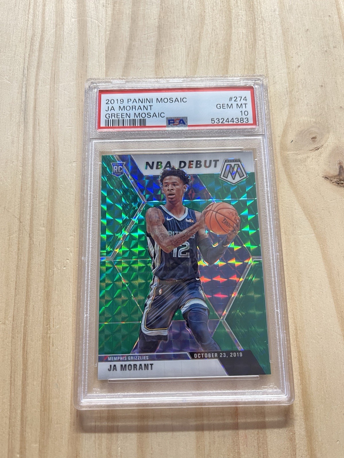 2019 PANINI MOSAIC JA MORANT GREEN MOSAIC RC GRIZZLIES ROOKIE 274 PSA GEM MT 10