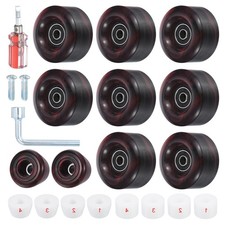 8pack Roller Skate Wheels Quad ABEC-9 Bearing 82A PU 2 Toe Stoppers Black Red