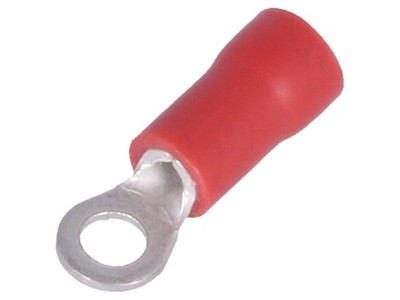 NINIGI Ring-Kabelschuh M3, Ø3,2mm, 0,51mm², Crimp, isoliert, rot, verzinnt