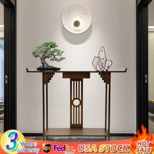 2 Layers Sofa Side Table Bamboo Entryway Table Couch Desk with Storage Shelves