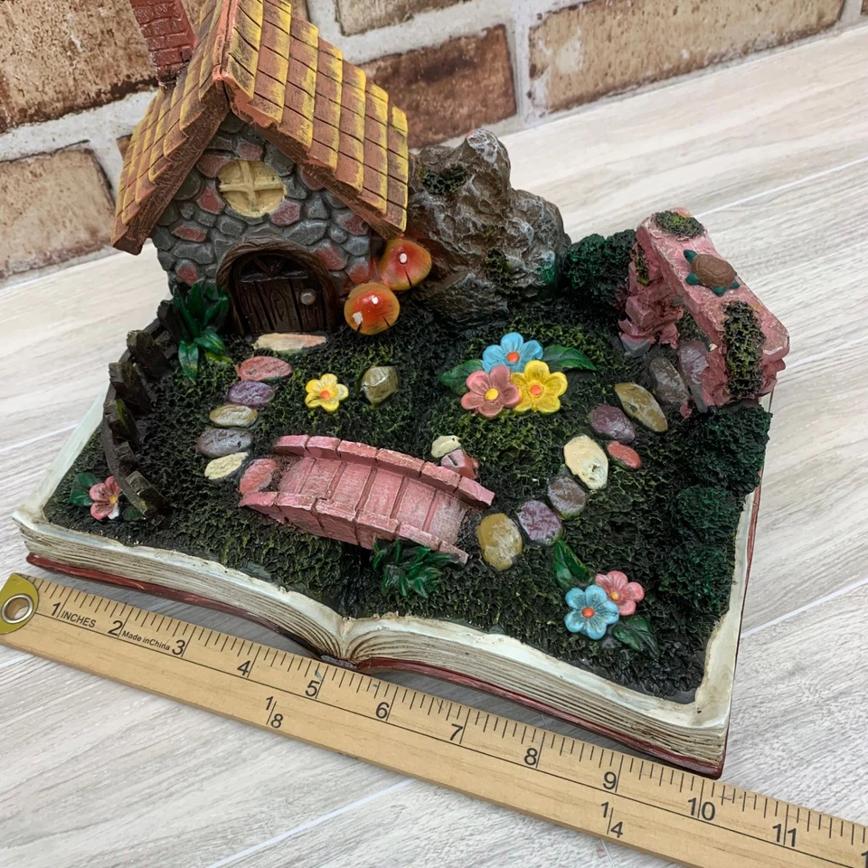 Fairy Garden Miniature Book Scene Cottage Bridge Mushrooms Flowers Decor - Image 4 of 4