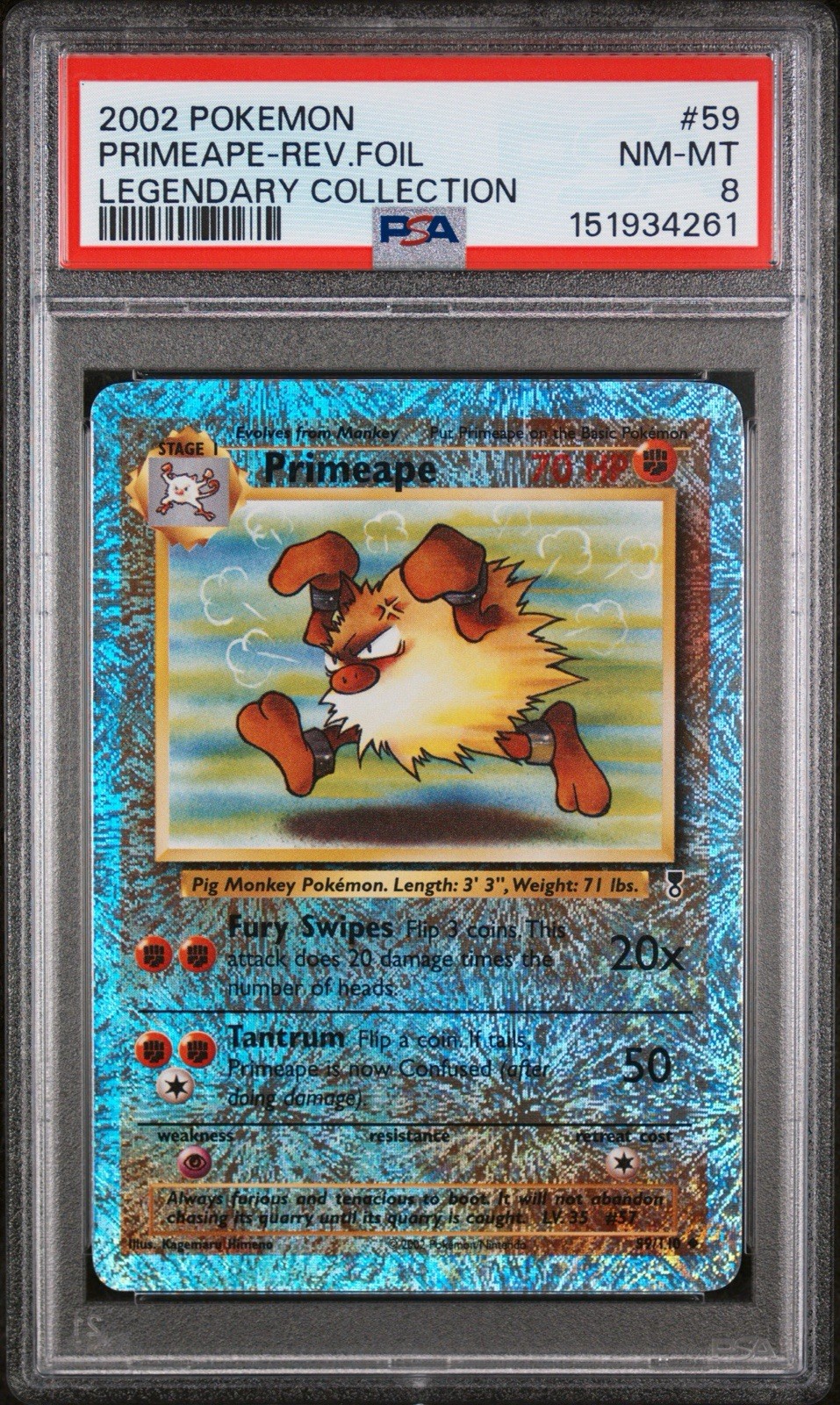 2002 POKEMON LEGENDARY COLLECTION #59 PRIMEAPE-REVERSE FOIL PSA 8