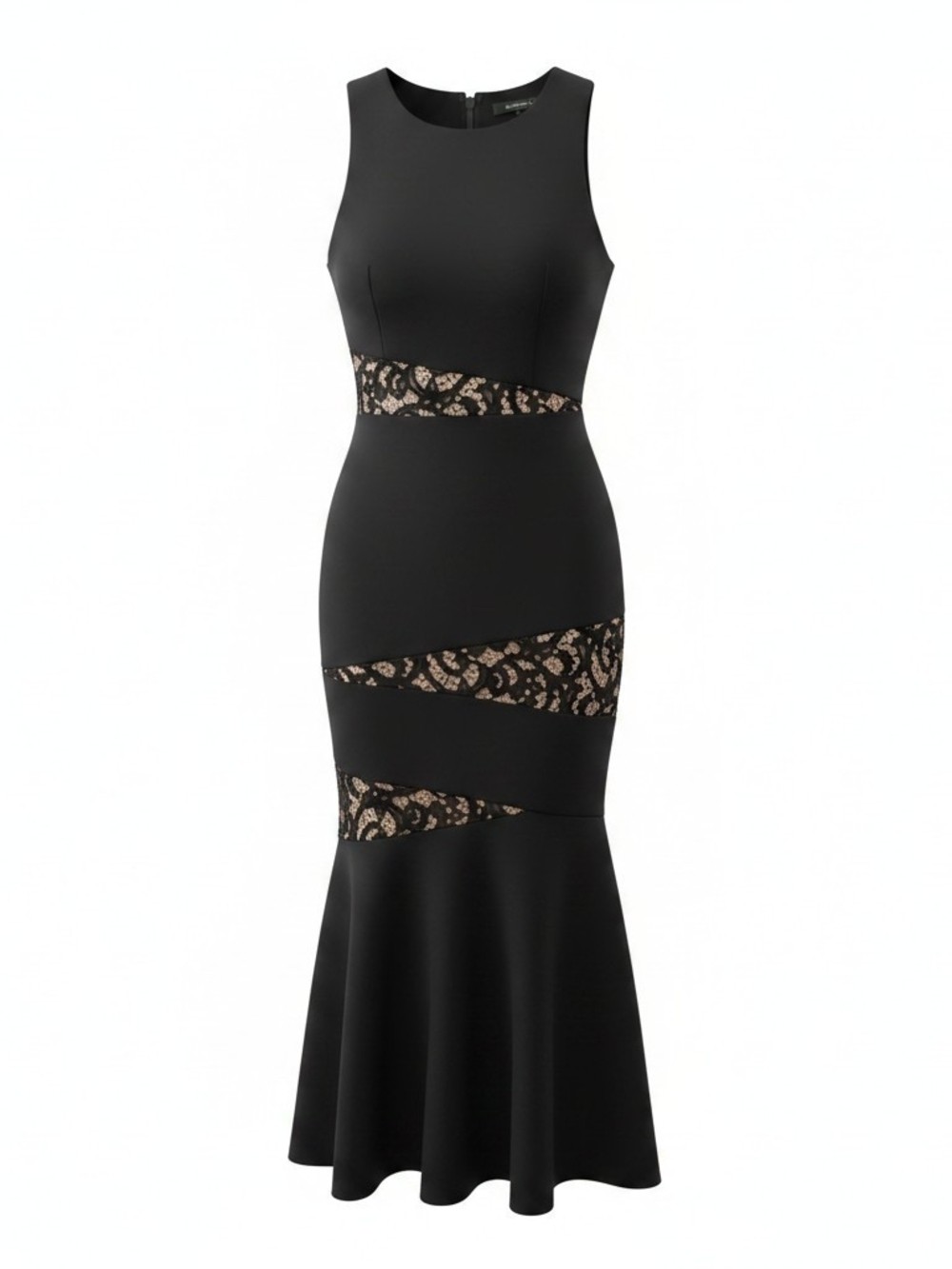 BCBGMaxAzria Black Sleeveless Lace-Inset Mermaid Maxi Dress