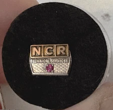 NAT'L CASH REGISTER Service Award Pin: TECHNICAL SERVICES Sterling w/10K NCR Top