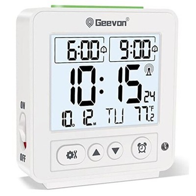  Atomic Travel Alarm Clock with Auto/8s Backlight, 2 Alarm Settings, White