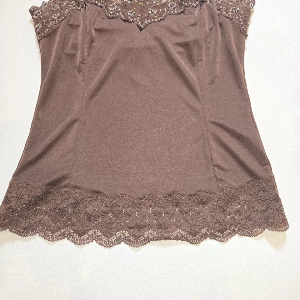 Camiseta sin mangas vintage The Limited camisola XS encaje Y2K marrón con cuentas hada sedosa Foto 3 de 4