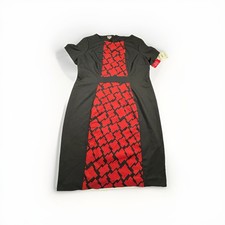 NWT Anne Klein Womans Dress Size 14W Black Red Career Stretch Sheath Dress (A5)