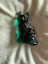 Fenton Hand-painted Emerald Green Glass Cat Signed J Huffman
