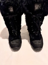 Black Coach Jennie Rabbit Fur-Trimmed Snow Boots Size Uk 5.5